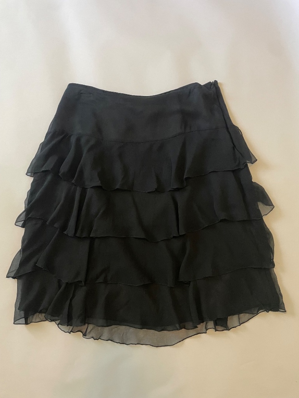 WD NY Vintage 100% Silk Black Tiered Ruffle Midi Skirt, 90s Y2K Whimsigoth Sz 8